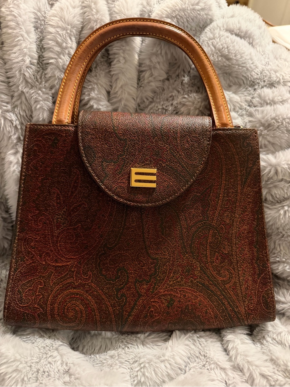 Etro Brown Paisley Top-Handle Satchel with Gold Accent - Picture 5 of 5